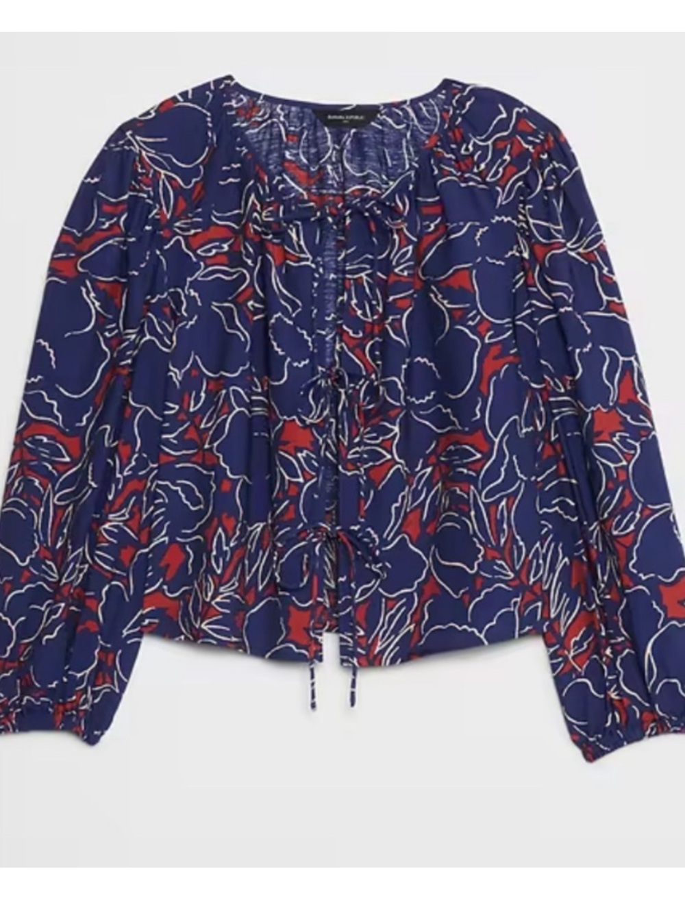 Banana Republic Factory Navy Floral Tie-Front Blouse - Picture 4 of 8
